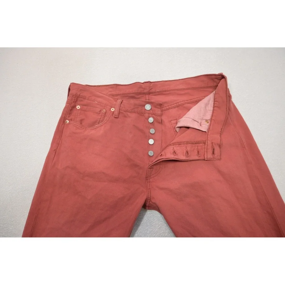 Levis 501 Original Fit Jeans Mens 34x30 Salmon Pink Red Button Fly Excellent